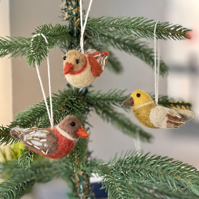 Gry & Sif Hanging Ornaments, Mini Pearl Birds, Set of 3