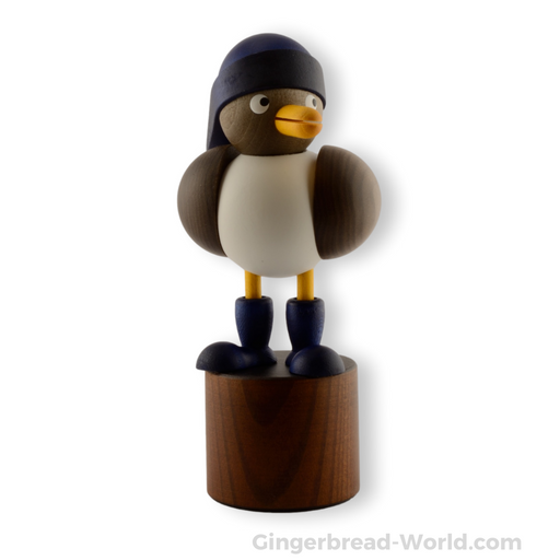 Gingerbread World Drechslerei Martin Wooden Seagull - Standing with Blue Southwester Hat