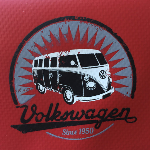 Vintage VW Bus on a bright red wallet made of tough Tarpaulin material