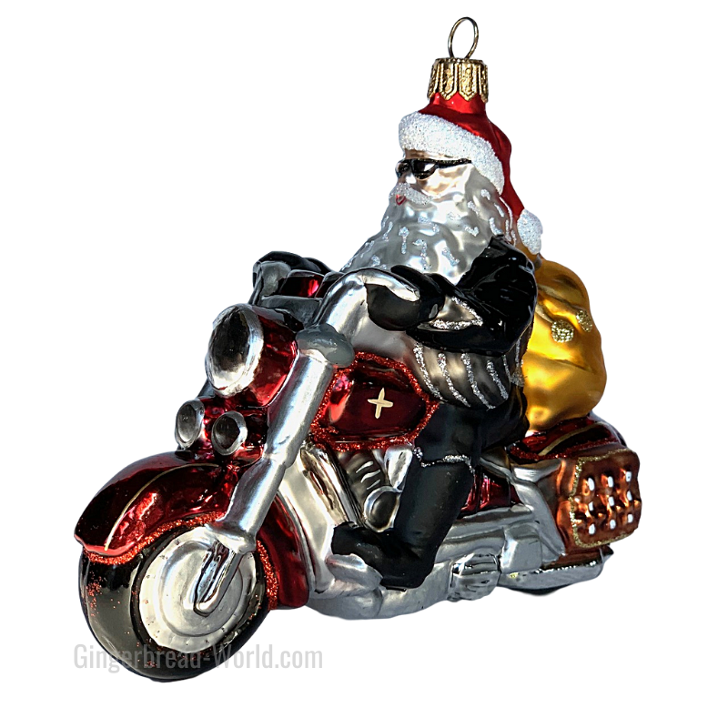 Gingerbread World European Ware Haus - Hanco Glass Ornament Santa on Harley