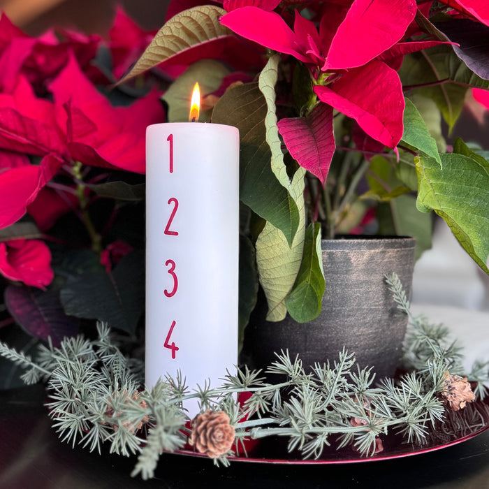 IB Laursen Advent Countdown Pillar Candle – White with Red Numbers, 1-4