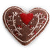Handmade felted wool gingerbread heart ornament with cream and red embroidered details and a red heart, designed in Denmark and handmade in Nepal.