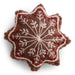 Handmade felted wool gingerbread star ornament with cream and red embroidered snowflake details, designed in Denmark and handmade in Nepal.
