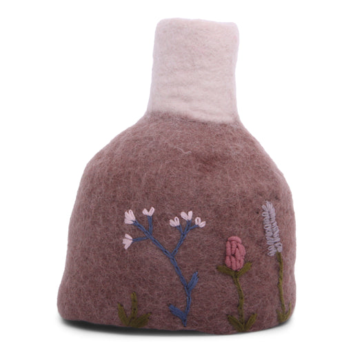 Gry & Sif Felted Wool Vase with Embroidered Flowers, Lavender 14133