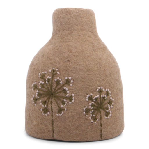 Gry & Sif Felted Wool Vase with Embroidered Flowers, Light Brown 14233