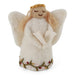 Handmade Gry & Sif felted wool angel ornament with blonde hair, golden halo, white embroidered dress, and miniature songbook.