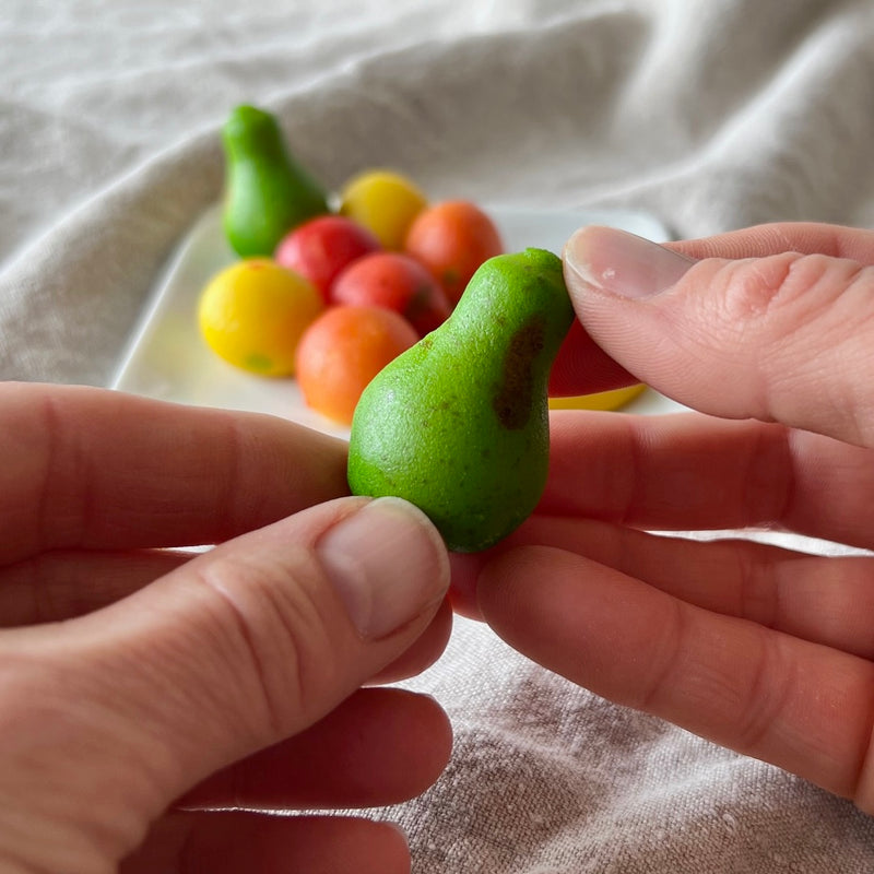 Funsch German mini fruit-shaped marzipan sweets hand-finished with colourful edible food colours.