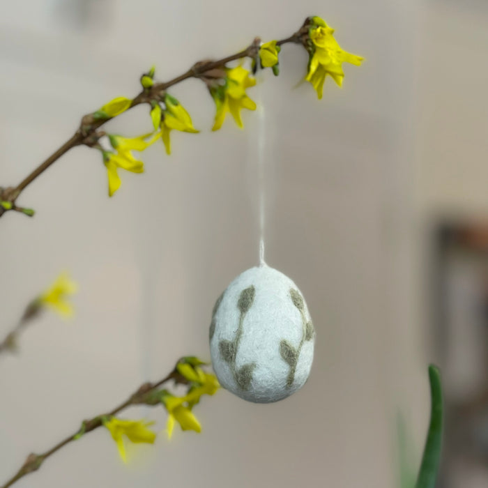 Gry & Sif Felted Wool Easter Egg Hanging Ornaments with Leaf Pattern, Set of 3