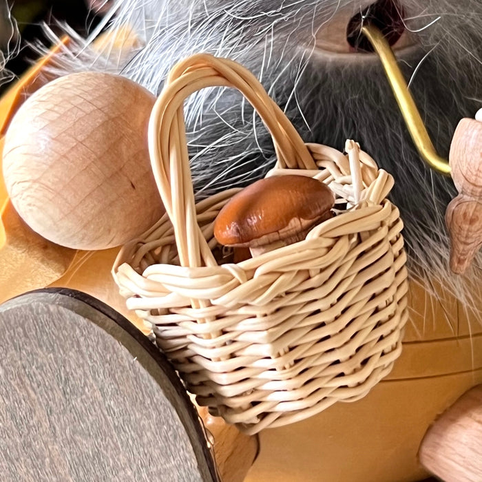 Richard Glässer Incense Smoker - Wood Gnome with Mushroom Basket, Sitting