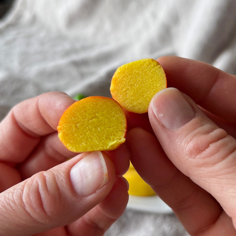 Funsch German mini fruit-shaped marzipan sweets hand-finished with colourful edible food colours.