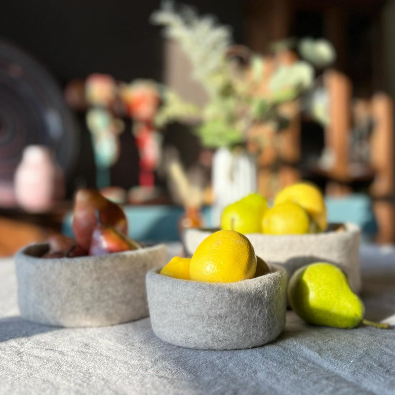 Gingerbread World European Market - Gry and Sif Felted Wool Housewares - Bowls Natural Grey in 3 sizes 12033