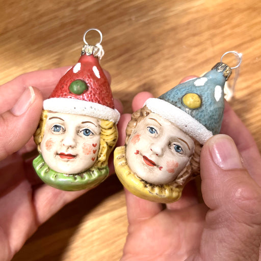 Gingerbread World Marolin Glass Ornament Clown Head with Cap Patinated