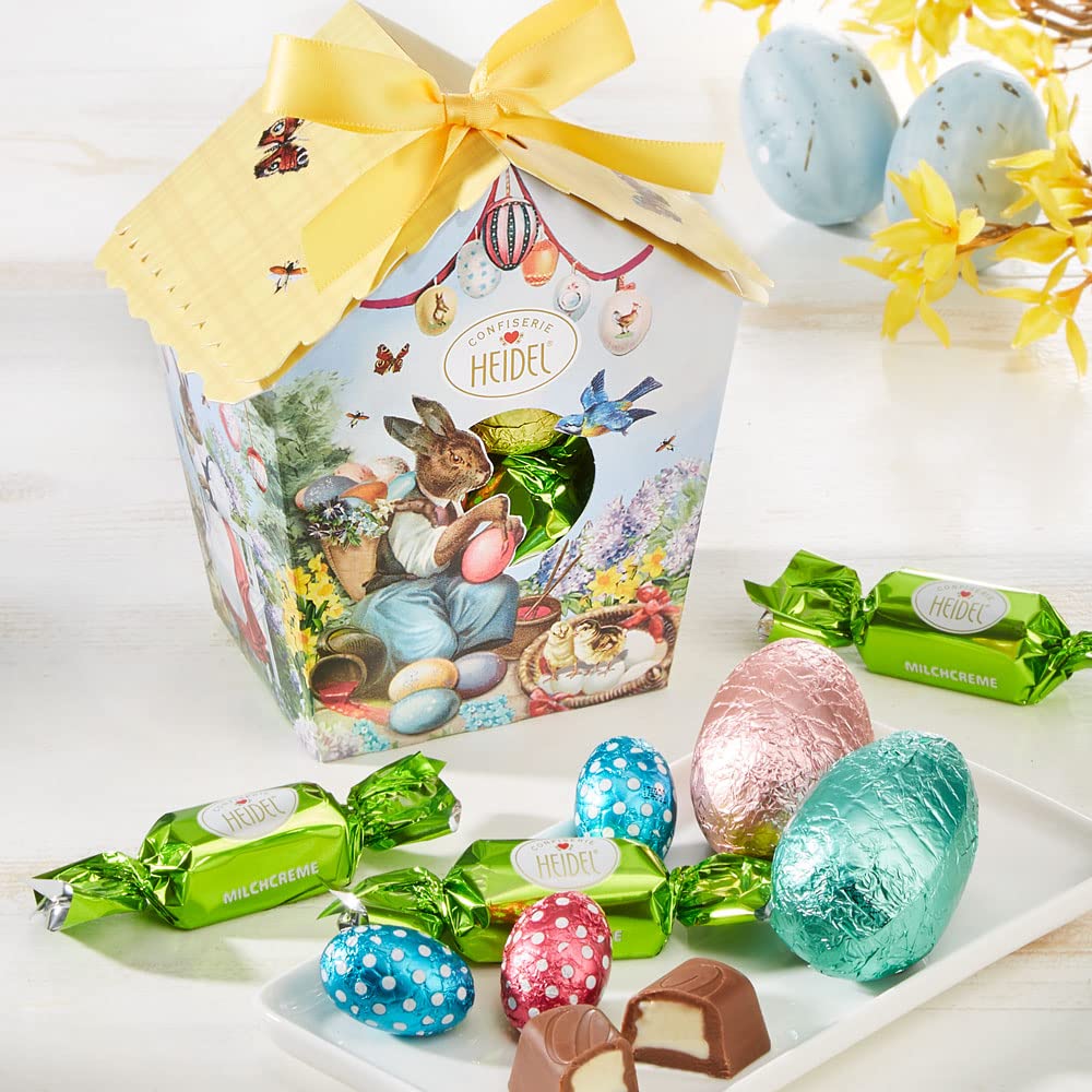 Confiserie Heidel Nostalgic Easter Chocolate Box Bird House CH40357 - showing individual chocolates
