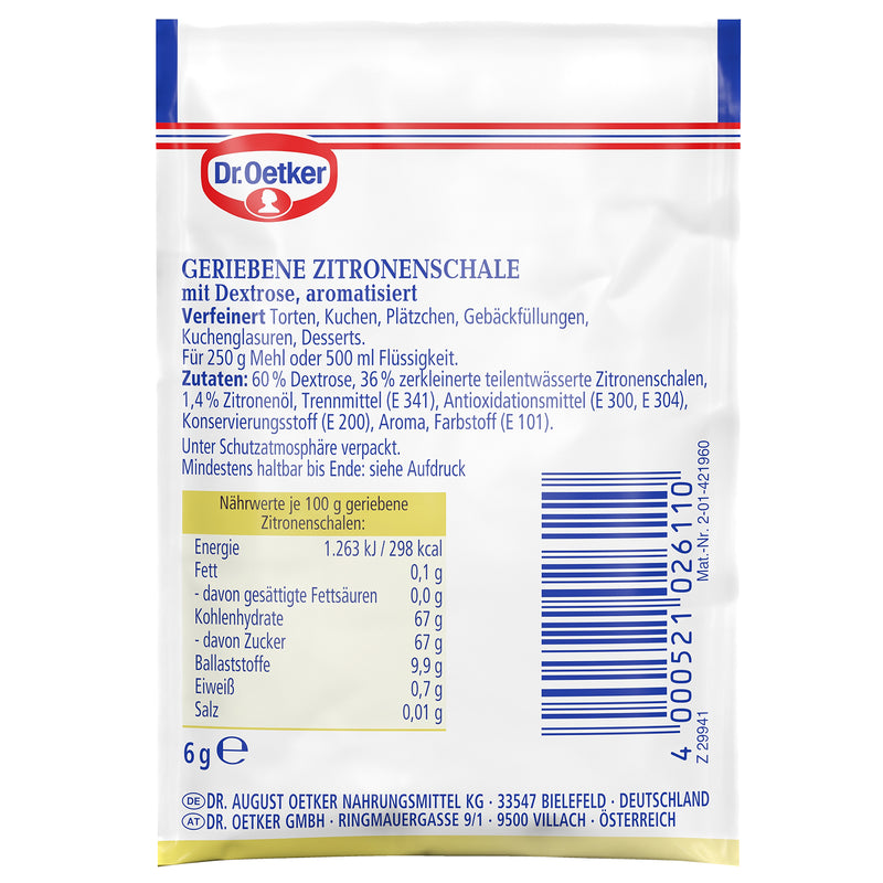 Dr. Oetker Zitronenschale grated lemon peel for German baking, Lebkuchen and European desserts - Gingerbread World Christmas Market