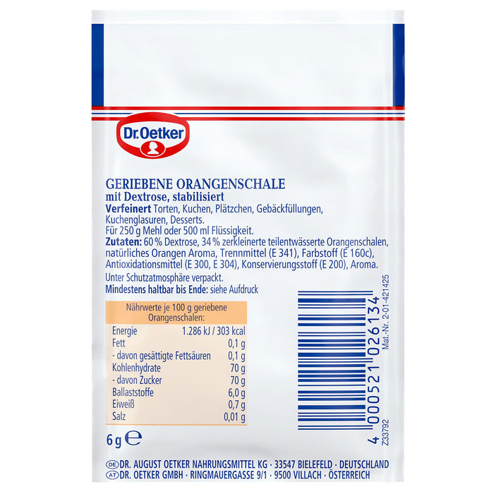 Dr Oetker Zitronenschale Grated Orange Peel Zest - reverse side