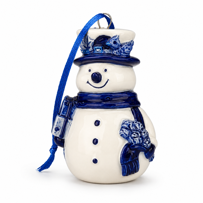 Dutch Delft Blue ceramic snowman Christmas tree ornament
