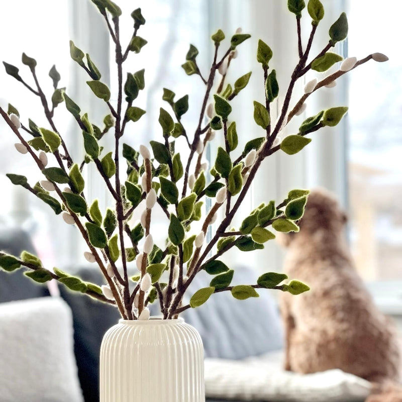 Gry & Sif Felted Wool Florals - Branch with Green Leaves