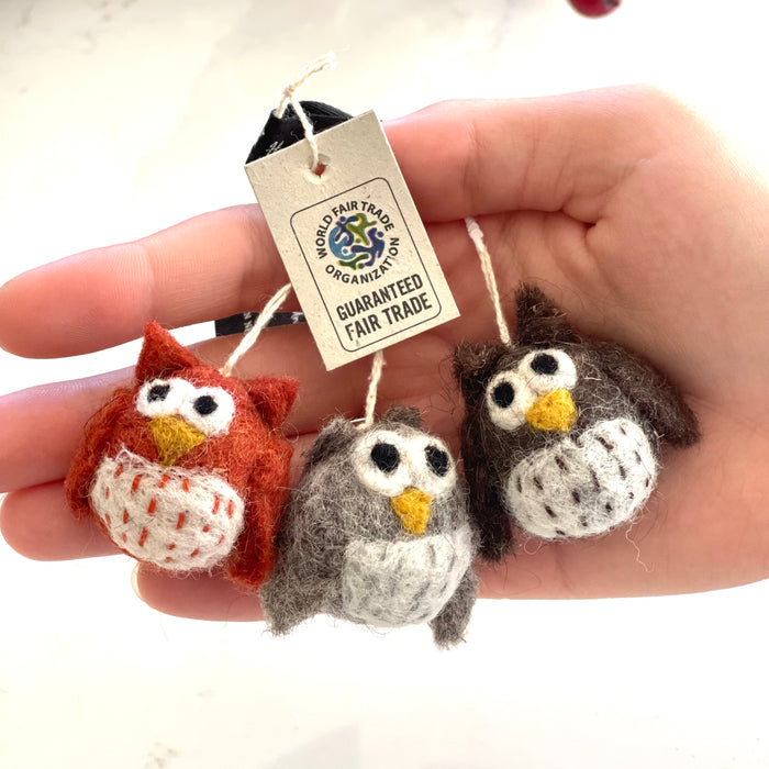 Gry & Sif Christmas Hanging Ornaments, Mini Owls, Set of 3