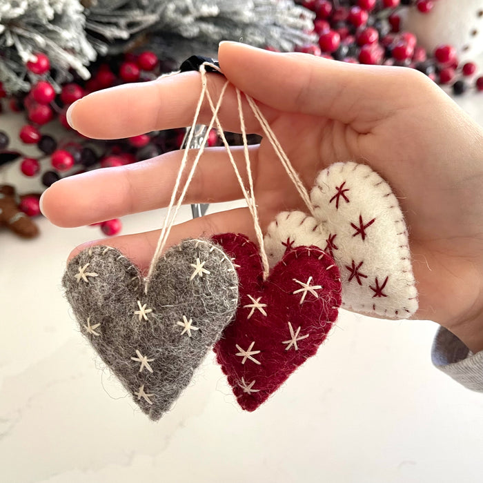 Gry & Sif Christmas Hanging Ornaments, Hearts with Stars, Set of 3