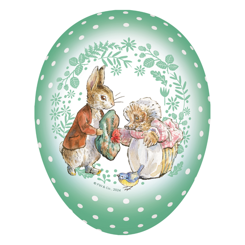 Gingerbread World European Easter Market – Paper Mache Fillable Egg Gift Box - Beatrix Potter Peter Rabbit Storybook Motifs 15 cm 5011506 – With Mrs. Tiggy-Winkle