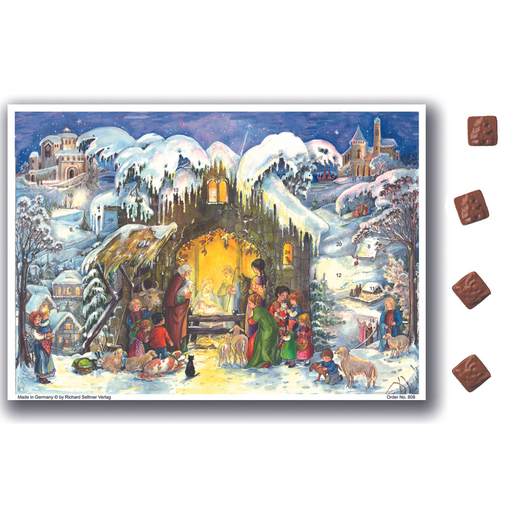 Gingerbread World European Christmas - Richard Sellmer Vintage Print Advent Calendar with Milk Chocolate - Winter Nativity S865