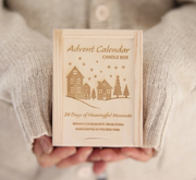 Five Bees Yard Beeswax Advent Candle Calendar with 24 handmade beeswax candles, brass holder and reusable wooden keepsake box | Gingerbread World European Christmas