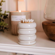 "Mimi & August" Ceramic Match Pot with integrated striker for candles and wax melt warmers.
