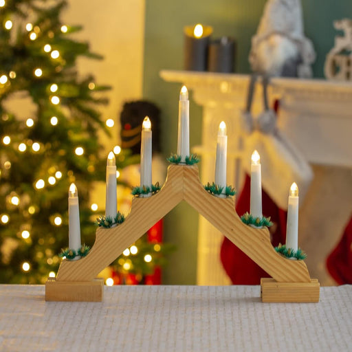 Gingerbread World European Christmas Market - Wooden Candle Arch with 7 LED Candles