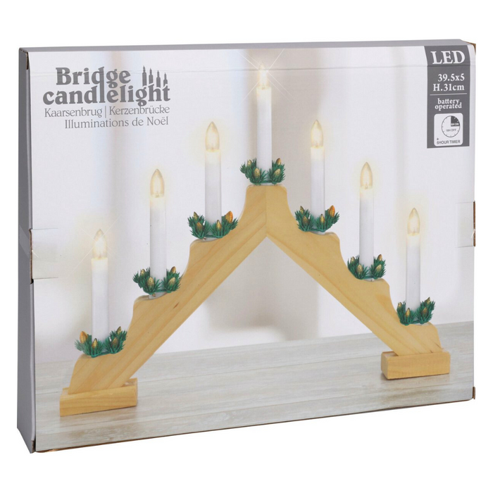 Gingerbread World European Christmas Market - Wooden Candle Arch with 7 LED Candles