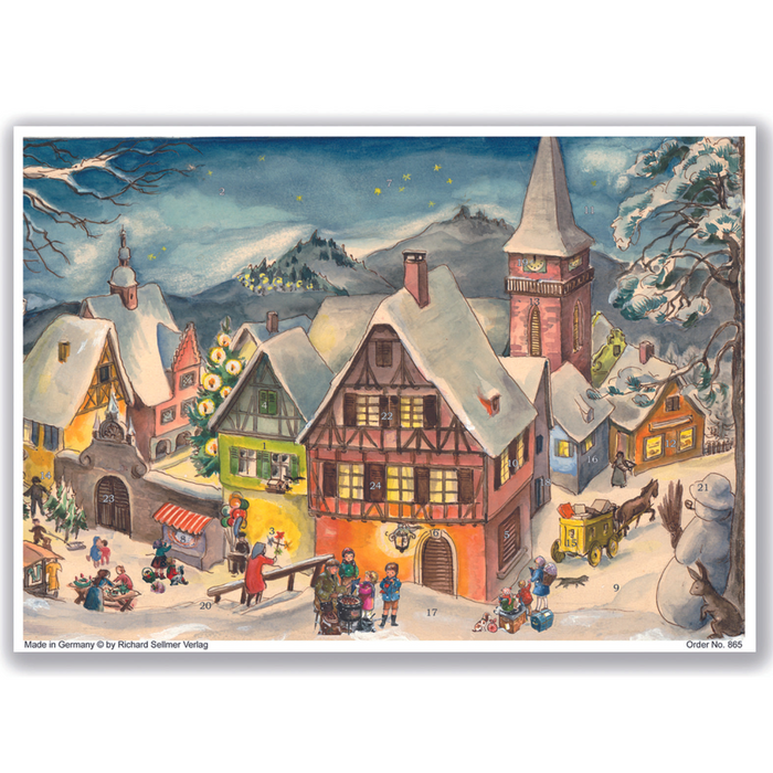 Gingerbread World European Christmas - Richard Sellmer Vintage Print Advent Calendar with Milk Chocolate - Festive Village S865