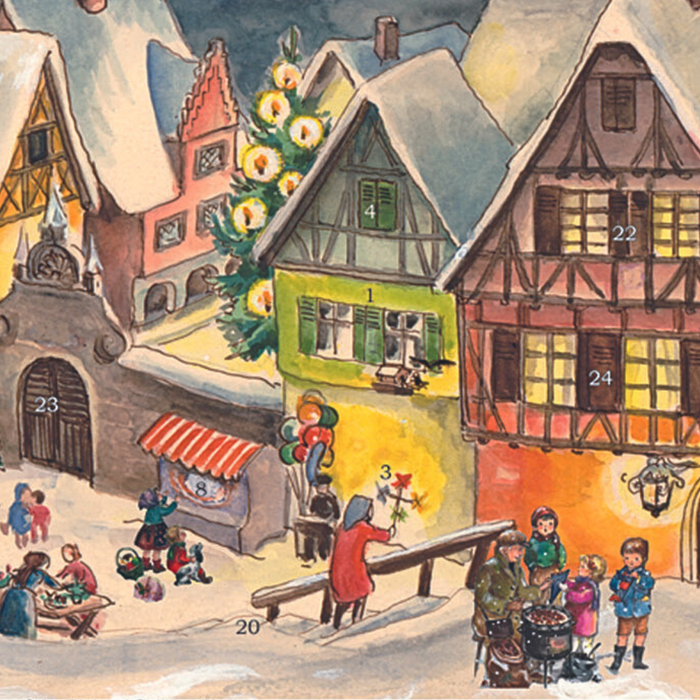 Gingerbread World European Christmas - Richard Sellmer Vintage Print Advent Calendar with Milk Chocolate - Festive Village S865