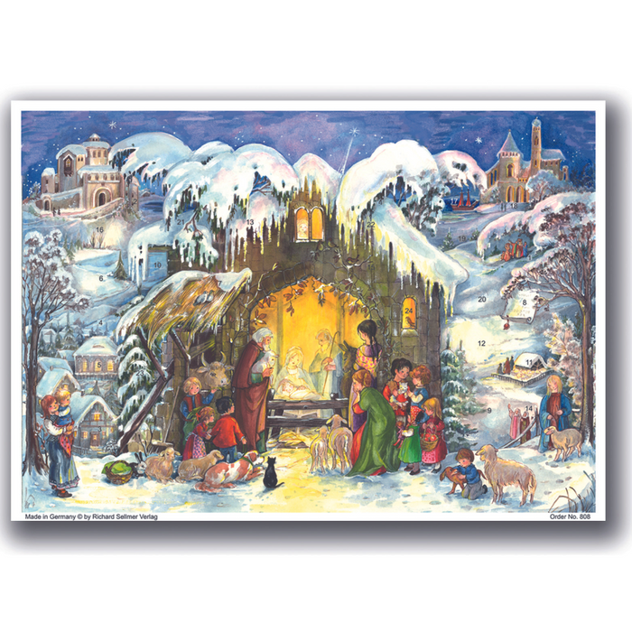 Gingerbread World European Christmas - Richard Sellmer Vintage Print Advent Calendar with Milk Chocolate - Winter Nativity S865