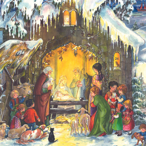 Gingerbread World European Christmas - Richard Sellmer Vintage Print Advent Calendar with Milk Chocolate - Winter Nativity S865