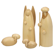 Seiffener Volkskunst Schalling Nativity Scene Angel and Shepherd set with handcrafted wooden angel, shepherd and two sheep, made in Seiffen, Germany.
