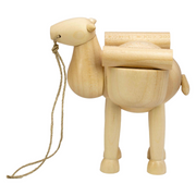 Seiffener Volkskunst Schalling Nativity Scene handcrafted wooden camel with carved luggage and traditional string lead, made in Seiffen, Germany.