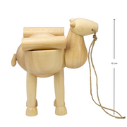 Seiffener Volkskunst Schalling Nativity Scene handcrafted wooden camel with carved luggage and traditional string lead, made in Seiffen, Germany.