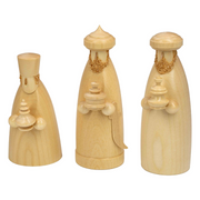 Seiffener Volkskunst Schalling Nativity Scene Wise Men set with three handcrafted wooden kings carrying traditional gifts, made in Seiffen, Germany.