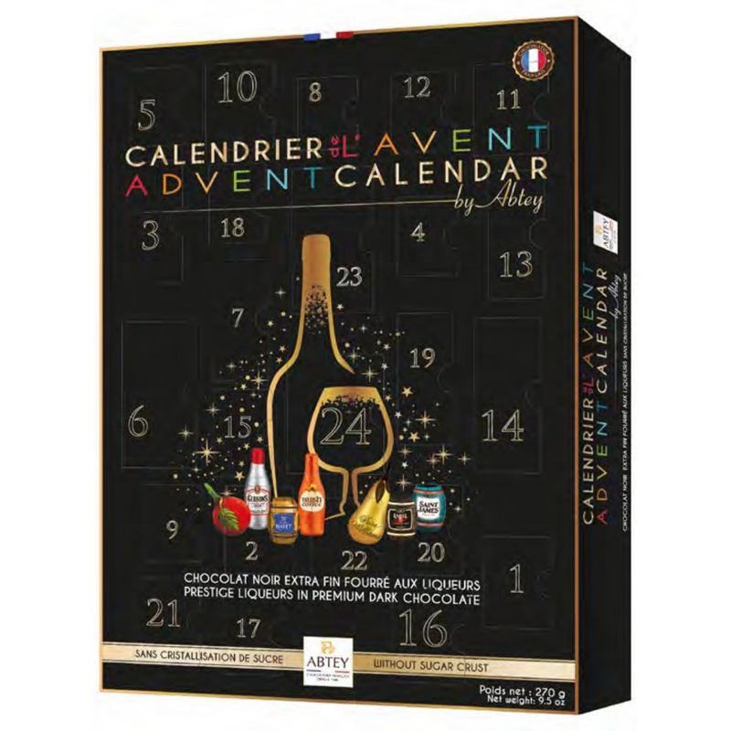 Abtey Select Premium Liqueur Chocolate Advent Calendar from France with dark chocolates filled with premium liqueur flavours | Gingerbread World European Christmas