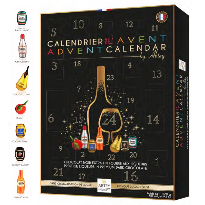 Abtey Select Premium Liqueur Chocolate Advent Calendar from France with dark chocolates filled with premium liqueur flavours | Gingerbread World European Christmas