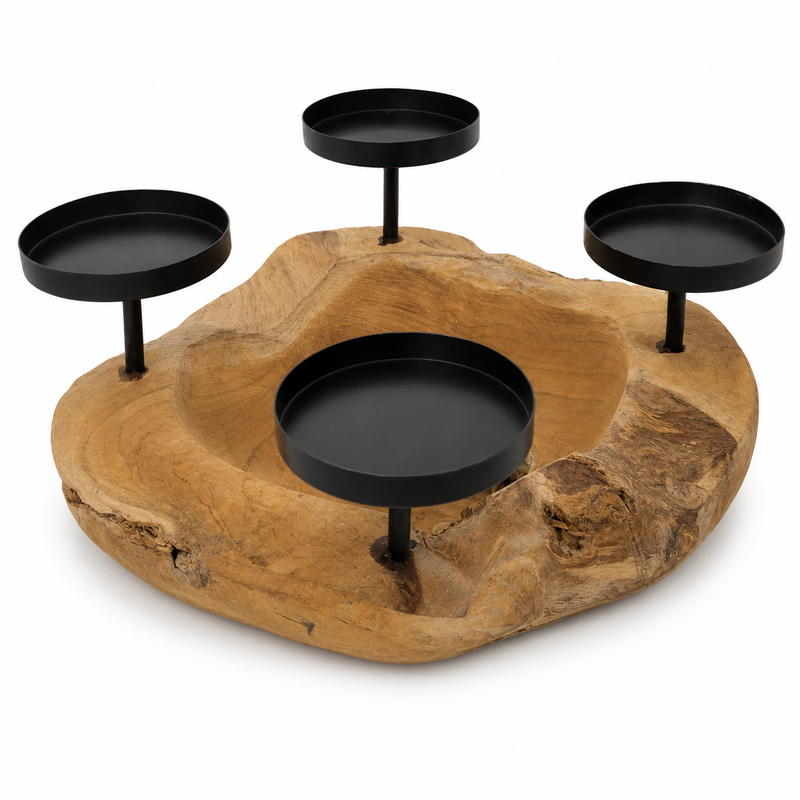 Rustic wooden Advent wreath candle holder with four candle cups for Advent candles | Gingerbread World European Christmas