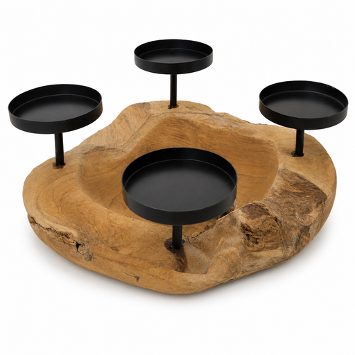 Rustic wooden Advent wreath candle holder with four candle cups for Advent candles | Gingerbread World European Christmas