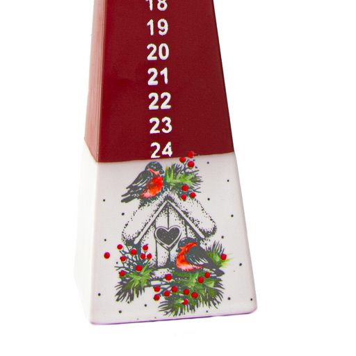 Gingerbread World European Christmas Market - Christmas Advent Countdown Candle - Red with White with Festive Birds