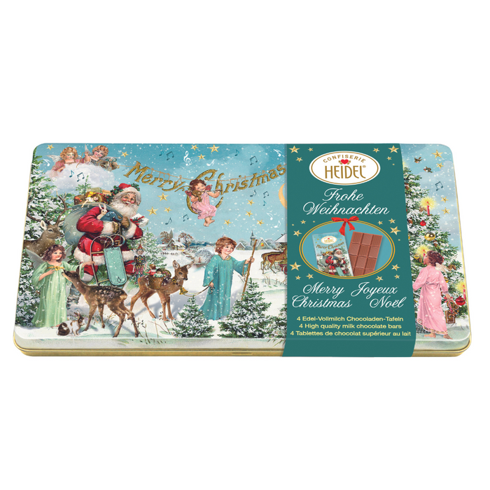 Gingerbread World European Christmas Market - Confiserie Heidel Christmas Nostalgic Angel Tin with Alpine Milk Chocolate Mini Bars