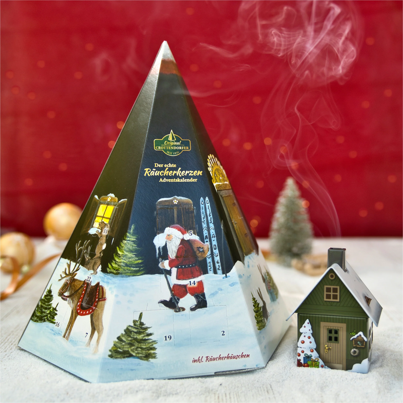 Crottendorfer Incense Cone Advent Calendar with 24 German incense cones and reusable cottage burner | Gingerbread World European Christmas