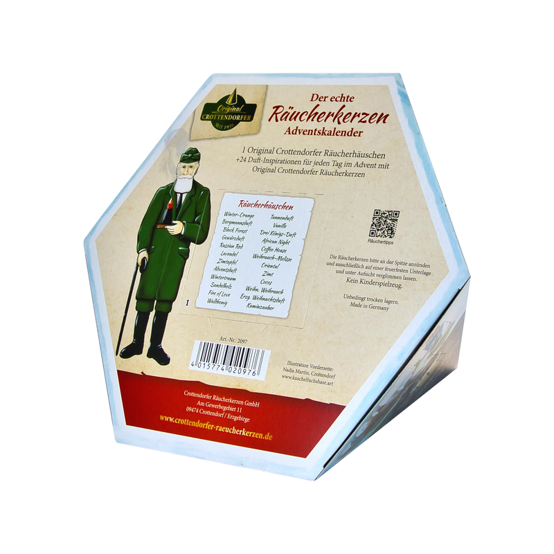 Crottendorfer Incense Cone Advent Calendar with 24 German incense cones and reusable cottage burner | Gingerbread World European Christmas