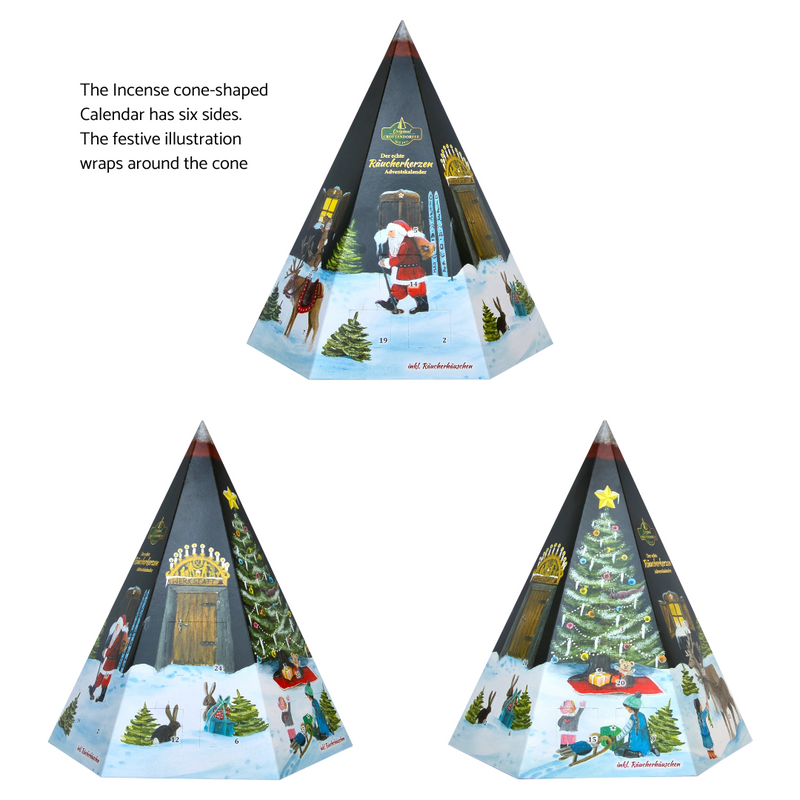 Crottendorfer Incense Cone Advent Calendar with 24 German incense cones and reusable cottage burner | Gingerbread World European Christmas