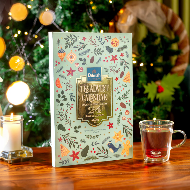 Dilmah Ceylon Tea Advent Calendar with 24 individually wrapped gourmet Ceylon teas in a festive illustrated book-style calendar | Gingerbread World European Christmas