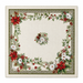 European Christmas Gobelin centrepiece tablecloth with poinsettia and white rose design, layered over a larger tablecloth
