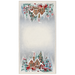 European Christmas tapestry table runner with silver Lurex, Gingerbread Village design, gingerbread houses, snowmen, Christmas trees, and candy canes