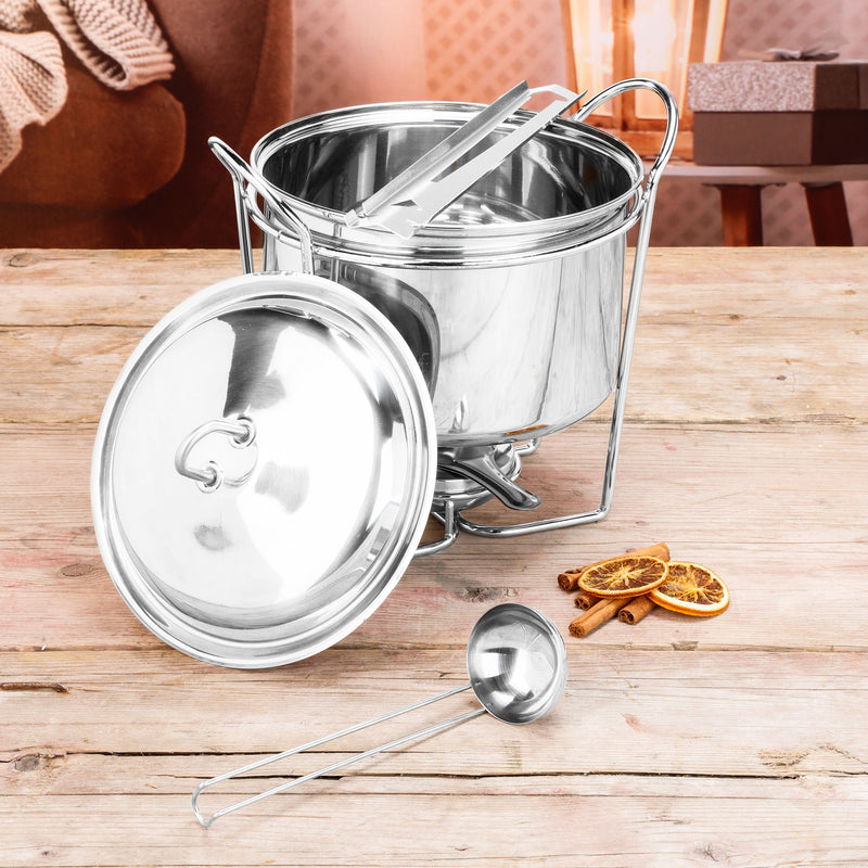 Five-piece stainless steel Feuerzangenbowle set for German fire punch with pot, burner and sugar cone tray – Gingerbread World European Christmas